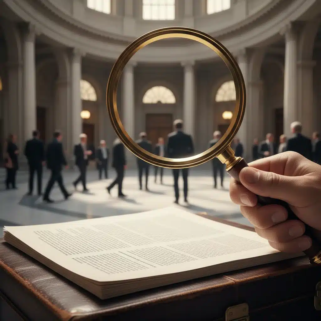 Magnifying glass examining federal healthcare policy document, symbolizing regulatory scrutiny.