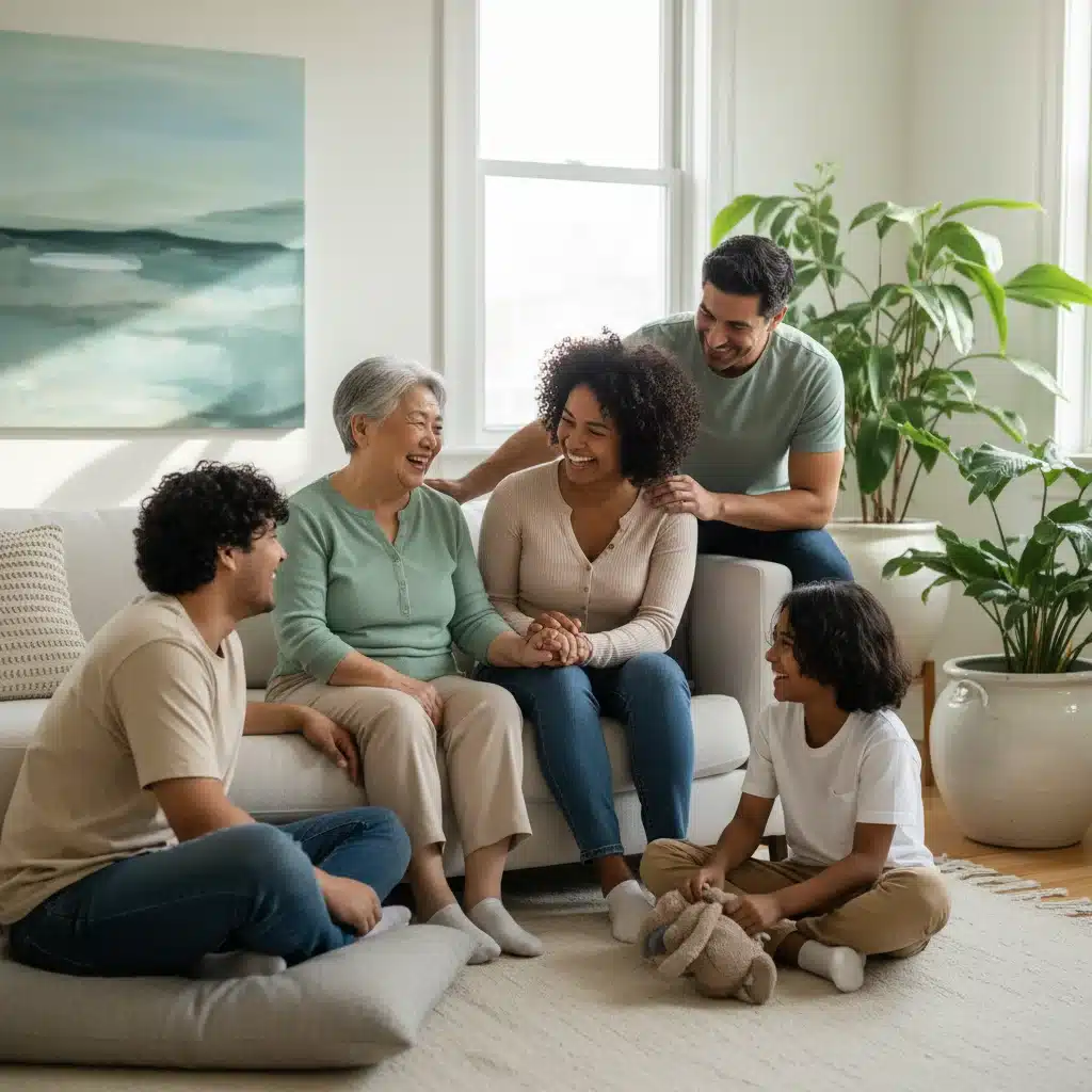 Supportive family members interacting, diverse ages, caregiving scene