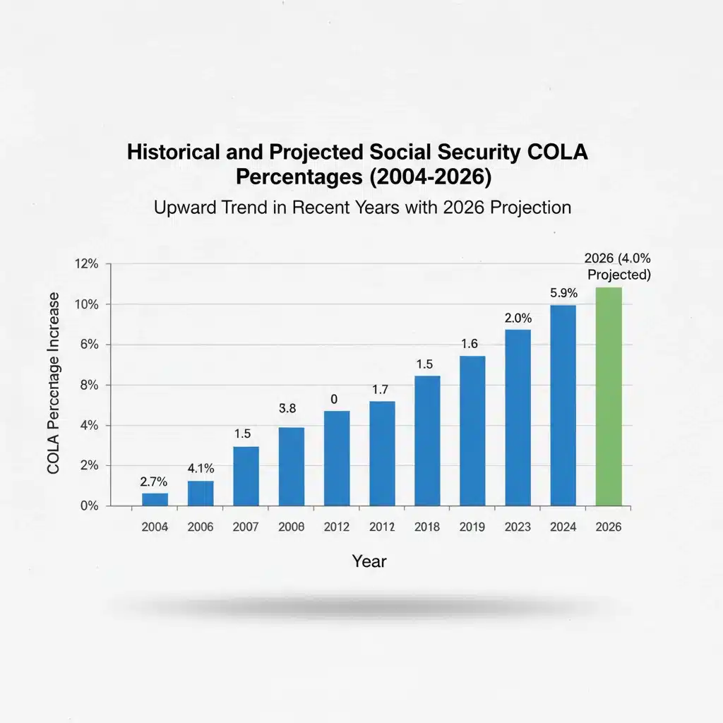 Historical graph illustrating Social Security COLA percentages and future projections.