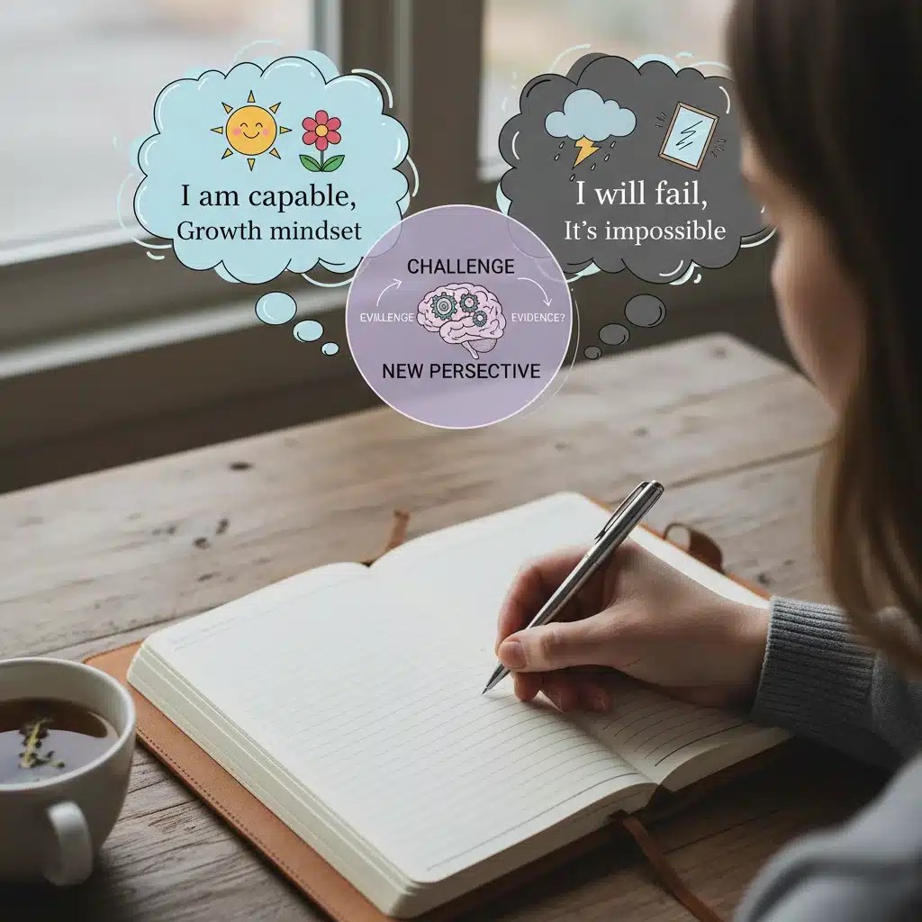 Journaling for cognitive restructuring and challenging thoughts