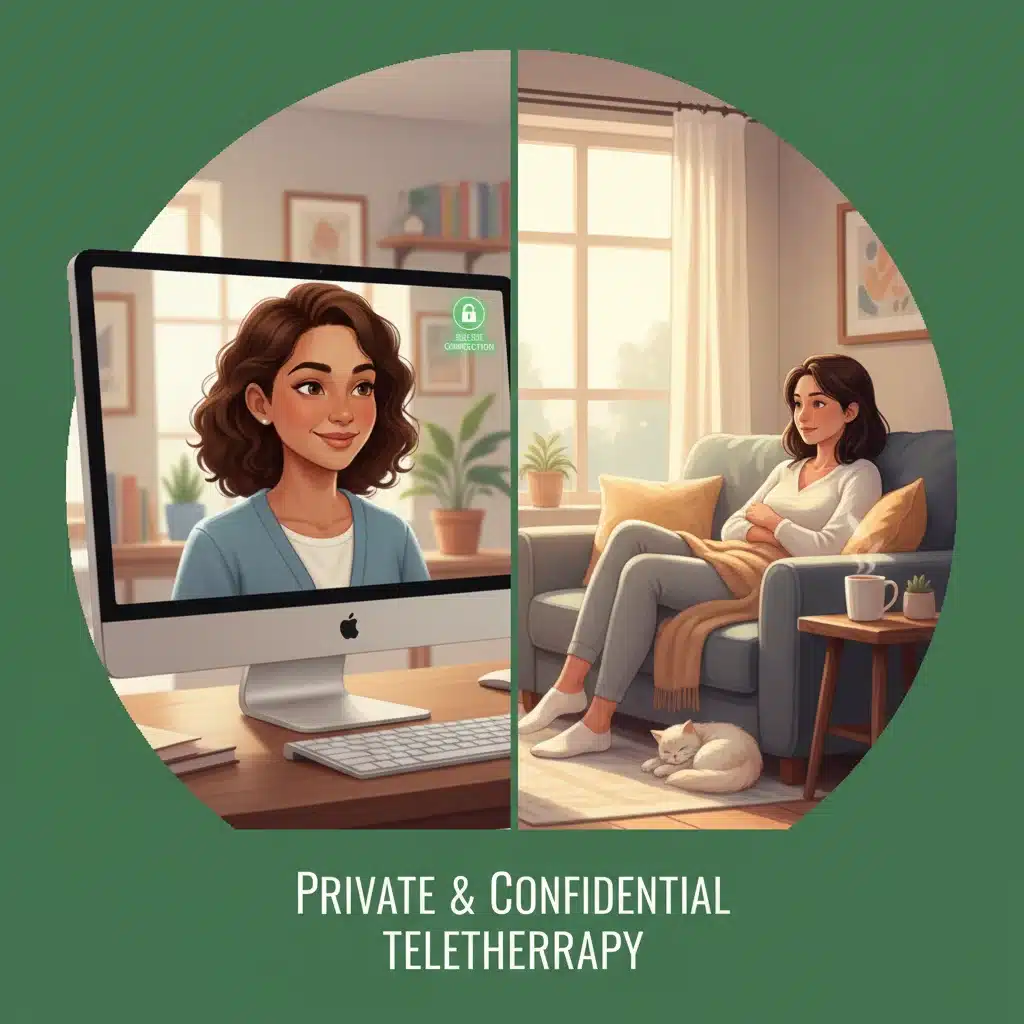 Therapist providing online counseling to a patient at home.