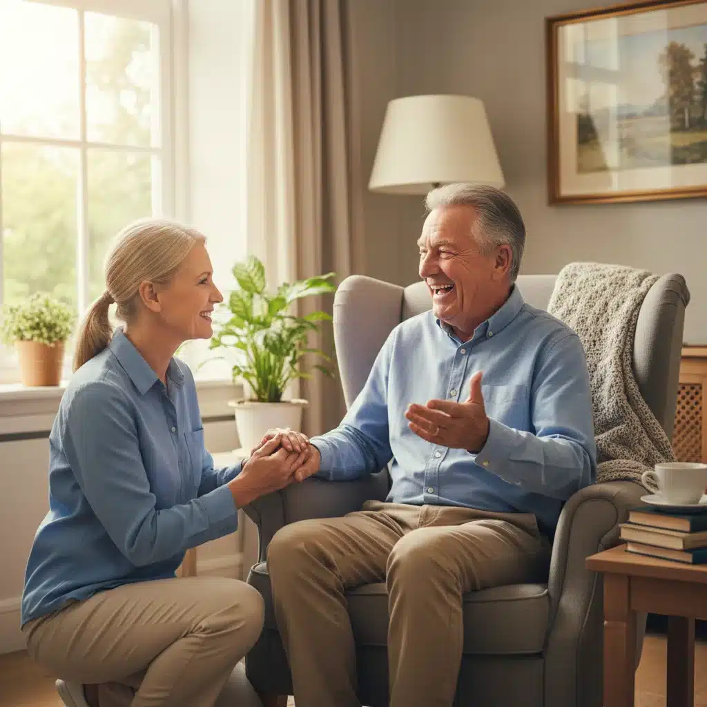 Elderly couple with professional caregiver demonstrating quality respite care at home.