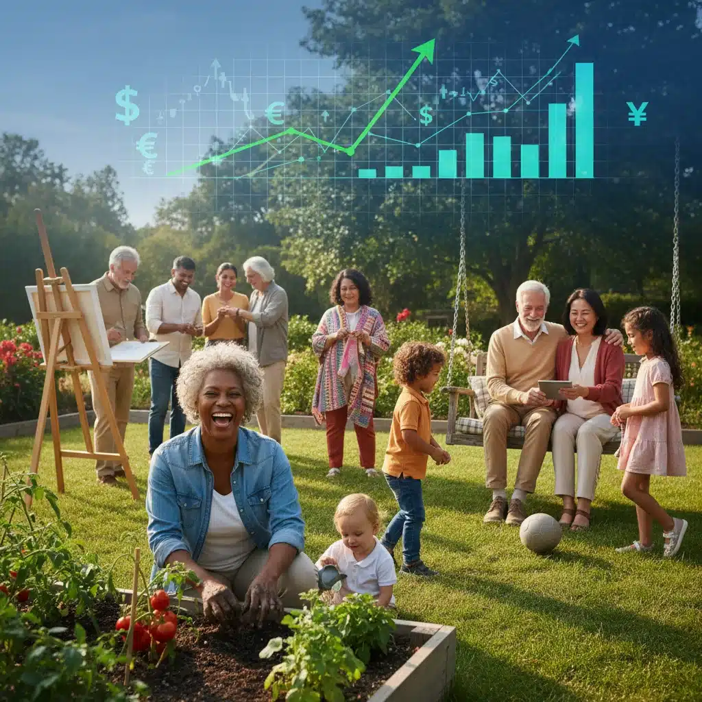 Diverse retirees enjoying their golden years, representing successful retirement planning.