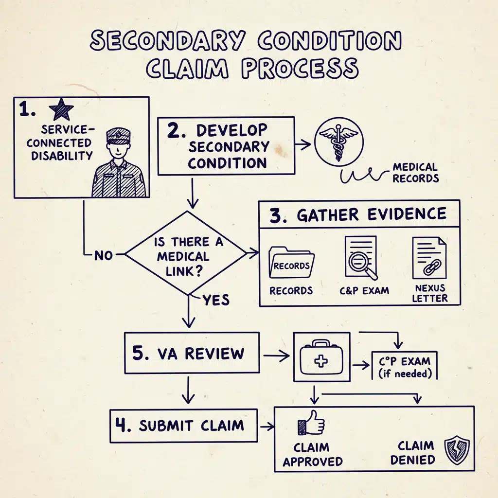 Flowchart showing secondary VA disability claim process